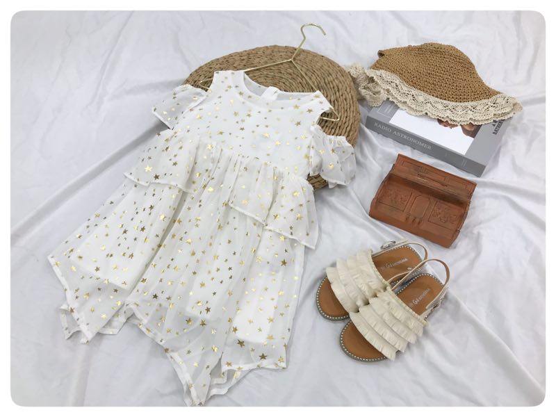 Girl White Star Cold-Shoulder Dress