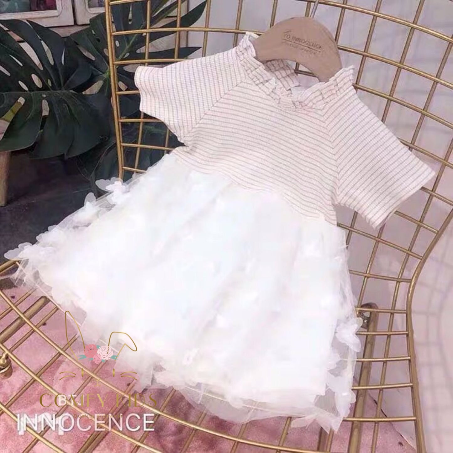 Girls' Striped Top and Ruffled Tulle Skirt Dress