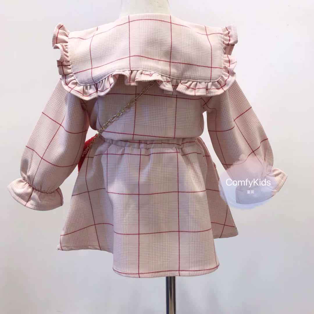 Baby Girl Heart Embroidery Checkered Two-Piece Set