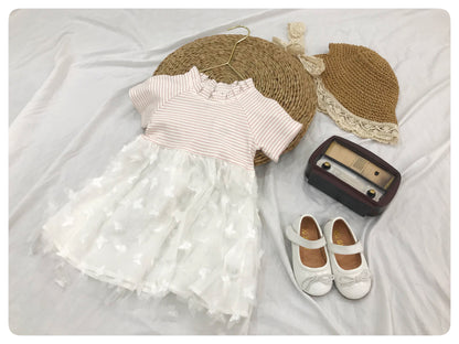 Girls' Striped Top and Ruffled Tulle Skirt Dress